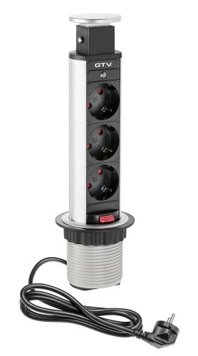 Розетка встраиваемая выдвижная механическая GTV 3-м. Ø60мм серый картинка